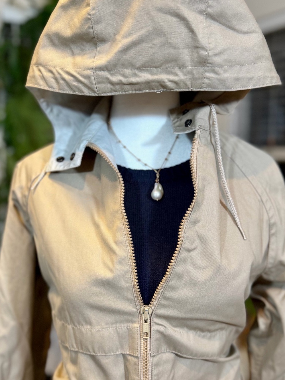 VTG London Fog Rain Jacket Tan Trench Coat Preppy Luxury Hooded Mid-Length 7/8 S - Picture 6 of 11